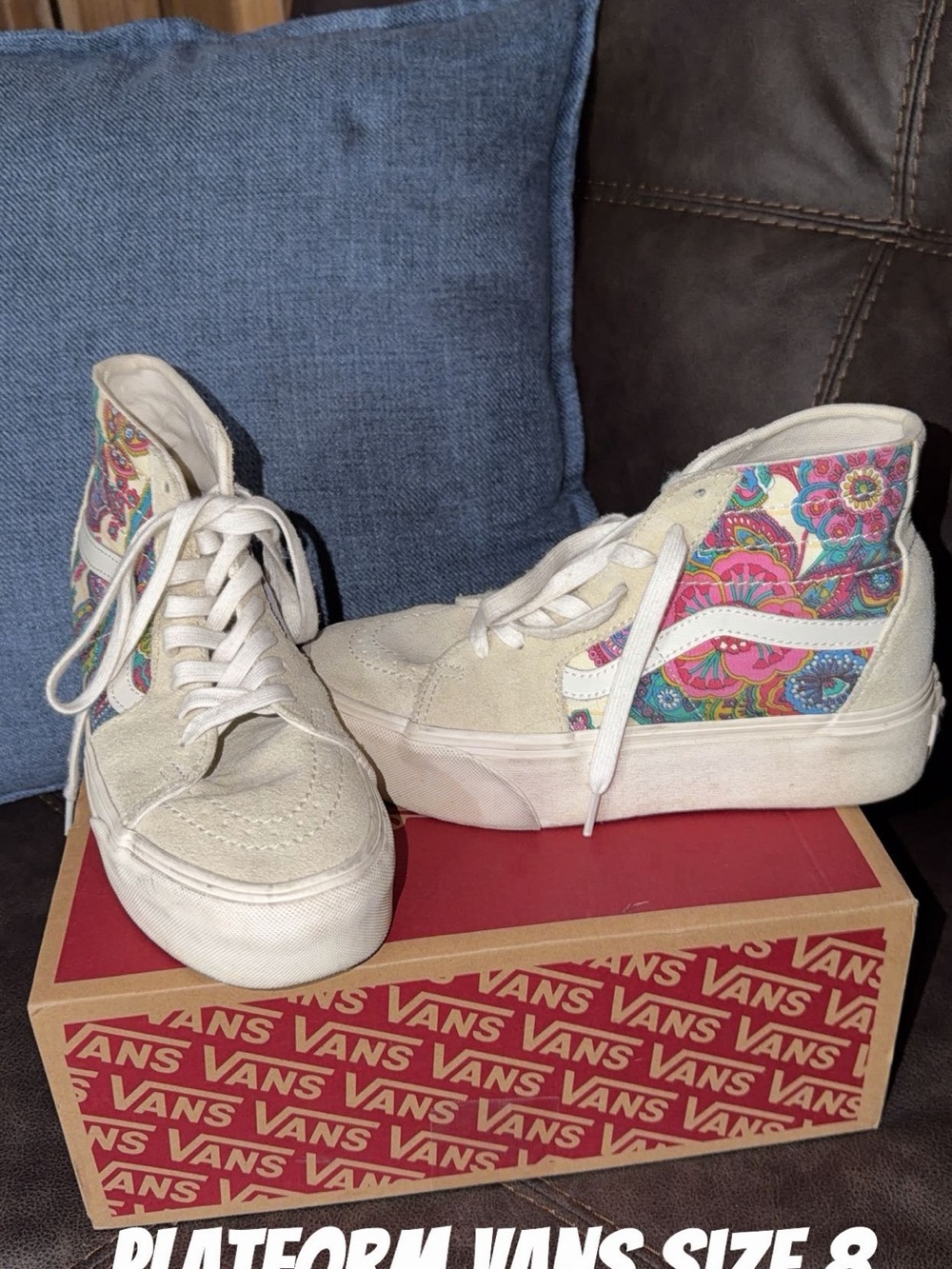 Vans Cream High-Top Sneakers with Multicolor Floral Panels